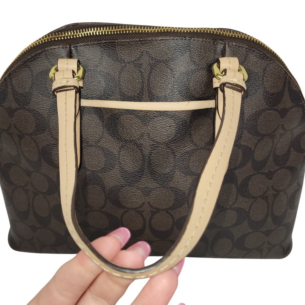 Coach Signature Peyton Cora Domed Satchel Brown Coated Canvas Leather Trim F2618 - Picture 11 of 14